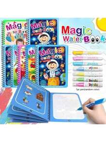1 Set Magic Water Color Painting Book, Magical Coloring And Drawing Kit, Educational And Reusable Watercolor Painting (Pen And Border Color Of Drawing Book Are Random), For Office, School, Painting, Student, Marker, Stationery, School Supplies, Watercolor, Holiday Party Birthday Gift