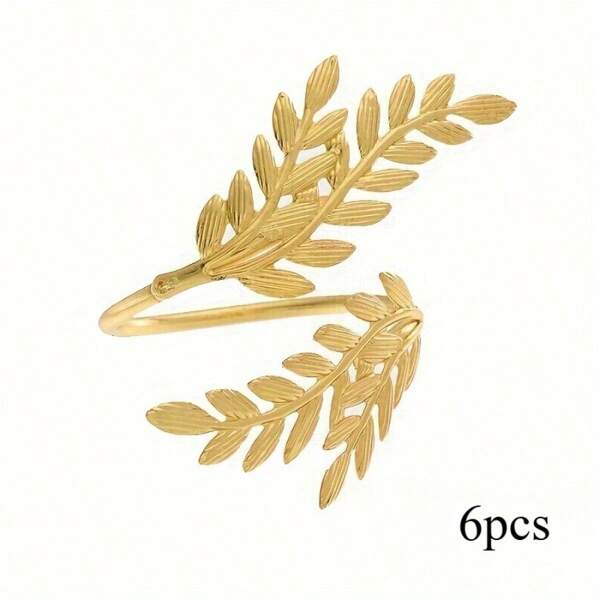 Paquete de 6 Anillos para servilletas con forma de trigo - Acabado dorado pulido de hierro fundido, decoración elegante para la mesa para Navidad, bodas, banquetes - Accesorios de cocina y comedor, ajuste de mesa elegante | Anillos con acabado dorado | Vajilla
