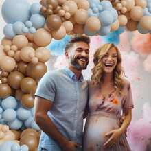 123pcs Gray Blue And Brown Latex Balloon Wreath Arch Kit, Cartoon Bear Baptism Decoration Bohemian Style Blue Brown Balloons, Used For Gender Revealing And Birthday Parties, Forest Parties, Weddings, Home Decor And Outgoing Decor.
