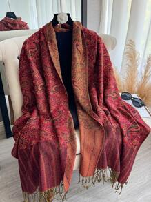 1pc Women's Multicolor Retro Jacquard Paisley Bohemian Style Long Tassel Windproof Shawl Scarf, Suitable For Daily Outings, Traveling, And Photo Shoots Boho