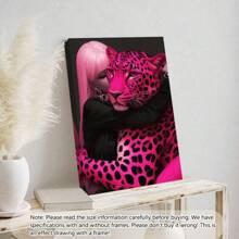 1pc Modern Girl Hugs Pink Panther Canvas Prints Poster Posters Wall Art Room Decoration Stuff Graduation Gift Optional Frame ,Wall Art With Frame