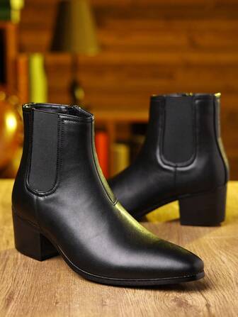 1pair Men's Fashionable All-Match High-Top Chelsea Boots, Patent Leather Boots