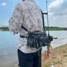1 pieza Bolsa de pesca impermeable con múltiples compartimentos con patrones camuflaje y geométricos - Opciones de unicolor, cierre con cremallera, correa para el hombro. Ideal para almacenamiento de equipo de senderismo, camping y pesca al aire libre.