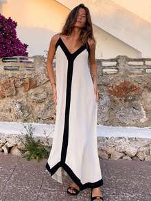 Elegant And Versatile Women's Dress In Unlined Tailored Fabric - Đen và trắng - Xem 5