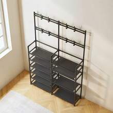 Zapatero multifuncional, perchero ensanchado de dos filas y 5 capas, zapatero a prueba de polvo, estante de almacenamiento multiusos, zapatero, perchero para dormitorio, perchero de pie - Negro - Ver 3