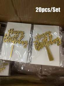 10/20个生日快乐亚克力蛋糕装饰插牌，蛋糕装饰，派对用品，现代字母图案镜面金色耐用多功能亚克力蛋糕装饰，生日派对装饰，送给家人和朋友的完美纪念品 - 金色 - 查看 7