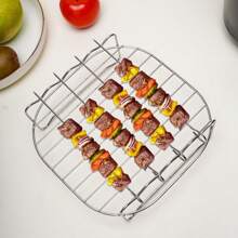 1pc Outdoor Portable Stainless Steel Barbecue Grill Air Fryer Rack, Double Layer Steamer Round Fish Grill Rack, Wholesale In Stock