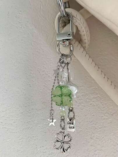 1 件男女通用四叶草手机挂绳钥匙扣，手工串珠挂绳，送给朋友和家人的礼物，学校明星汽车配件可爱哥特 Y2k