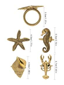 4pcs/Set Vintage Gold Seashell, Starfish, Seahorse & Lobster Sea Life Series Napkin Rings, Table Decor