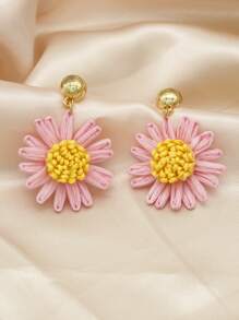 1 Pair Elegant & Romantic Raffia Flower Drop Earrings, Chic Daily And Vacation Accessory For Women