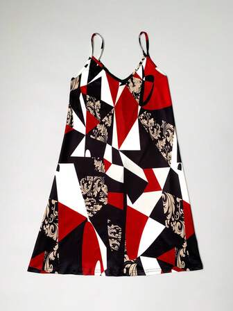 Sommar Ny Geometrisk Mönster Ärmlös Klänning För Kvinnor,Sexig Vacation Sundress, Flowy Summer Beach Dress, Boho Chic Kort Klänning För Kvinnor,Levliga Sommar Outfits För Kvinnor