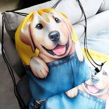 Fashionable Zipper Dog Denim Printed Outdoor Sports Casual Drawstring Backpack, Unisex Gym Hiking Cycling Camping Party Travel Daily Commuting Portable Foldable Daypack, Best Gift For Friends, Lightweight Travel Storage Bag - Multicolor - View 9