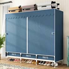 Komplett-Stahlrahmen-Garderobe mit Schublade, einfache Montage, stoffverstärkte Garderobe für Mietwohnungen, Schlafzimmer, doppelte Kleiderlagerung, Stoffgarderobe