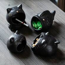 1pc Cute Cartoon Cat Design Ceramic Ashtray For Home & Office Use, Multi-Purpose Including Anti-Wind Car Ashtray