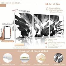 3pcs Of Framed/Pure Canvas Paintings And Posters, Can Be Hung Directly, Black And White Natural Plant Leaf Theme, Home Decoration, Wall Art, Room Decoration, Home Mural, High-Definition Printing, Ideal Gift, Living Room, Bedroom, Restaurant, Office Decoration Painting, Framed - UFP-152 - View 12