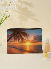 1 Stück Kosmetiktasche mit Reißverschluss und Strandmotiv, Kulturbeutel Organizer für Frauen, Geschenk für Freunde & Lehrer