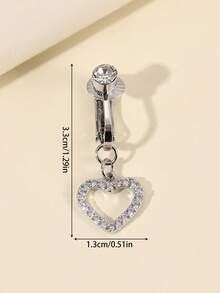 1pc Rhinestone Accent Heart Shaped Fake Belly Button Ring Jewelry For Women - Silver - View 4