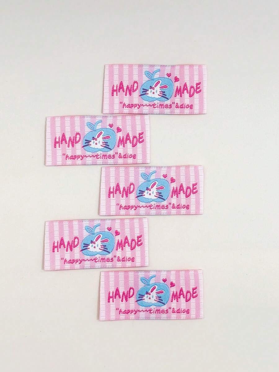5 Packs Plaid Bunny Handmade Fabric Tags ,GREEN ,PINK ,DL Accessories - Pink - View 1