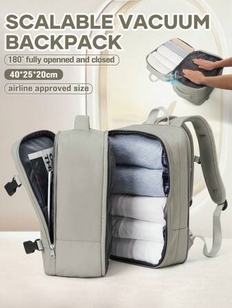 Sac à dos de voyage sous vide pour femmes et hommes, sac à dos approuvé pour bagage cabine personnel, sac de compression étanche pour ordinateur portable, sac de travail décontracté avec séparation humide et sèche, plus qu'un sac à dos ordinaire avec des poches pour canettes d'air comprimé