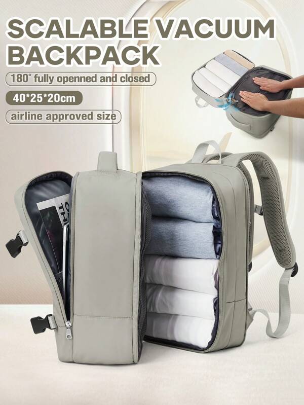 Sac à dos de voyage sous vide pour femmes et hommes, sac à dos approuvé pour bagage cabine personnel, sac de compression étanche pour ordinateur portable, sac de travail décontracté avec séparation humide et sèche, plus qu'un sac à dos ordinaire avec des poches pour canettes d'air comprimé