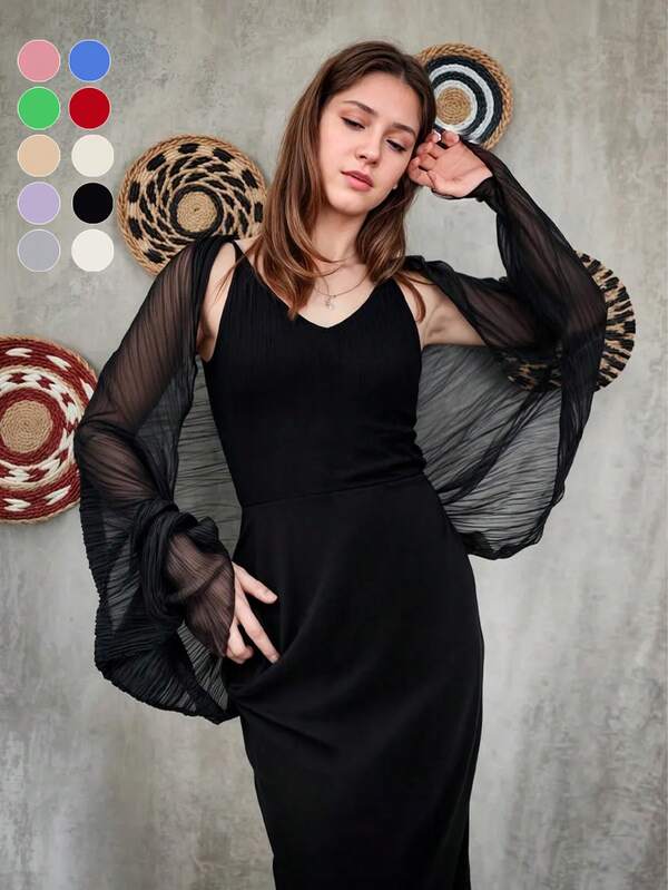 1 pièce Châle multifonction en mousseline de soie pour femmes, cardigan décontracté à manches longues à volants, ample, couvre-plage léger, convient pour un usage quotidien, peut être utilisé comme cadeau