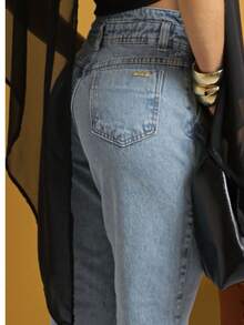 Women's High Waisted Marbled Mom Jeans - 淺灰色 - 查看 2