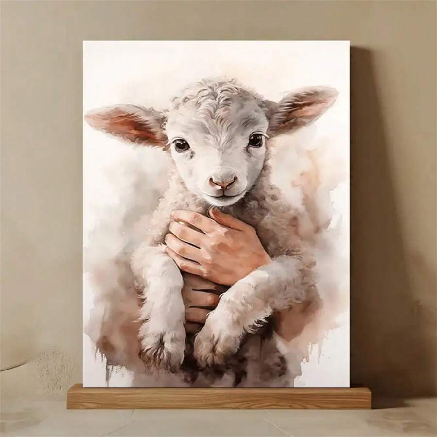 1pc Inspirational Canvas Painting - Jesus Gently Holding A Lamb, Biblical Artwork In Elegant , Ready-To-Hang Wall Decor For Living Room, Church, Classroom, Or Office, Perfect For Spiritual And Serene Spaces, No Frame