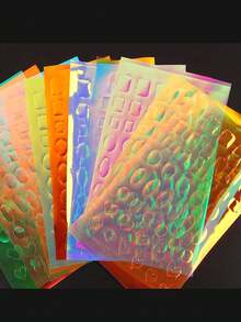 11sheets 3D Aurora Foil Laser Nail Art Stickers,Summer Glass Paper Nail Art Stickers Iridescent Cellophane Nail Designs Stickers Holographic Film Nail Art Decoration For Women Girls At Home DIY - Multicolor - View 2