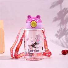 Sanrio 1pc Sanrio Kuromi Themed Kids Water Bottle, Cute & Portable Summer Cup For School, Cartoon Design With Straw
