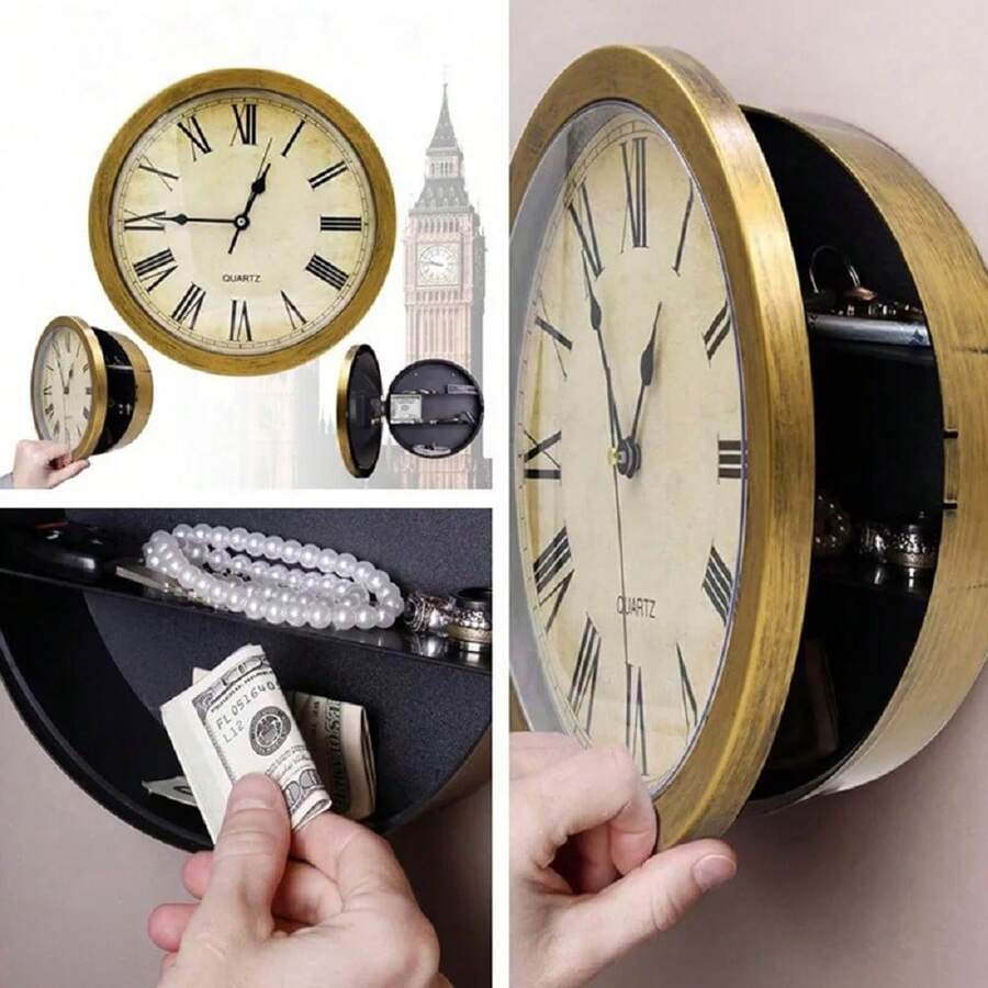 Hidden Compartment Wall Clock – Secret Safe Box For Cash, Jewelry, Keys, Valuables, Discreet Home Office Decoration With Storage, Silent Diversion Safe That Looks Like A Clock,Clock With Money Box, Wall Safe With Timer, Combination Lock Hidden Clock
