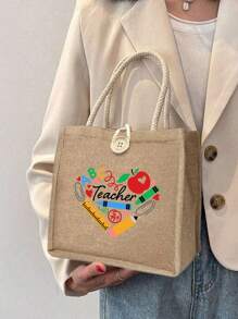Bolsa de tela para maestras con diseño en forma de corazón e impresión de "Maestra", regalo perfecto para maestras mujeres, hermanas, niñas y sobrinas en el Día del Maestro, cumpleaños o Acción de Gracias