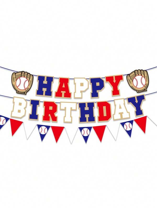 Baseball Themed Happy Birthday Banner Sports Fan Birthday Party Decor Red White Blue Banner Baseball Theme Birthday Party Decoration