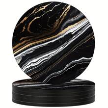 6pcs/Set Gold Marble Coasters, 4 Inches (10.16cm) Diameter, Designed For Drinks, Made Of Absorbent Rubber Material With Non-Slip Bottom, Ideal For Home Kitchen Or Bar Decoration, Also Great Housewarming Gift