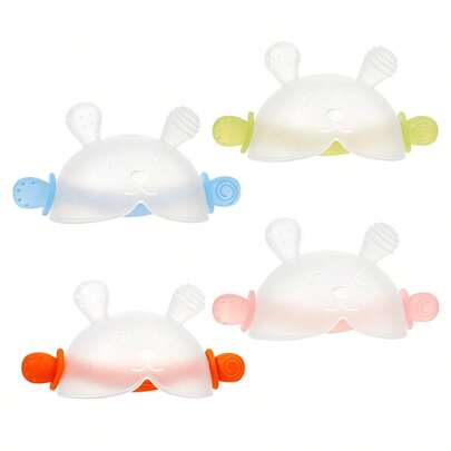  SAIDAH Juguete de dentición de conejo para calmar los dientes con asa oculta - Diseño anti-succión del pulgar, de silicona suave, fácil de agarrar para niños pequeños, disponible en naranja/rosa/verde/azul, juguete de masticación para niños