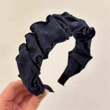 Băng đô vải denim cổ điển xếp ly bản rộng, vương miện phong cách Hàn Quốc cổ điển phóng đại, vòng tóc lưới màu đỏ thanh lịch cho phụ nữ, băng đô, vòng tóc - Nhiều màu - Xem 4