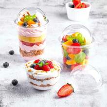 100Pcs Plastic Dessert Cups With Dome Lids (No Hole) And Sporks, 8oz/12oz/16oz Clear Disposable Yogurt Parfait Cups, No Leaking Individual Party Snack Cups For Cake, Mousse, Milkshake, Yogurt, Ice Cream, Fruits - 透明 - 查看 9