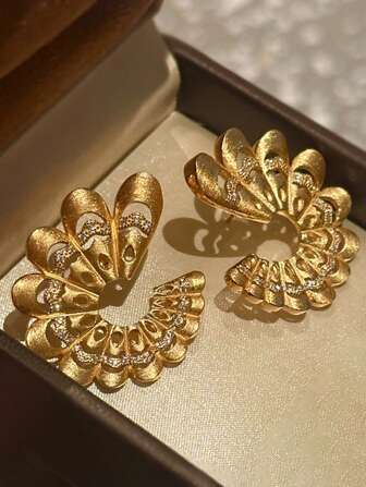 1 件奢华复古纹理水钻孔雀羽毛耳环，时尚优雅复古耳环适合女性日常、派对、节日穿着、礼物（注意：由于生产批次不同，可能会存在一些颜色差异）