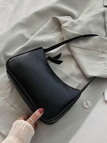 Bolso de hombro mini de unicolor, bolso pequeño de piel de PU, bolso de mano versátil y casual sencillo, bolso tipo baguette francés con gran capacidad y cremallera, adecuado para salidas, citas, compras, monedero, bolso para teléfono