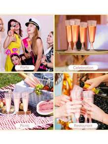 5pcs Pink Plastic Champagne Flutes, 5oz_150ml-160ml Clear Plastic Reusable Toasting Glasses, Tumblers, Cocktail Cups, Great For Weddings, Anniversaries, Garden, BBQ, Parties