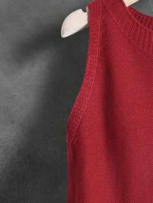 女士针织背心，休闲法式复古文艺风纯色吊带衫，百搭日常叠穿短款无袖针织上衣，春夏款 - 紅色 - 查看 4