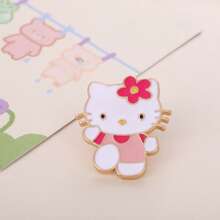 Sanrio 1pc/7pcs Sanrio Anime Hello Kitty Brooches, Cartoon White Cat Enamel Pins, Stylish Animal Metal Badges, Accessories For Bags And Clothing. Backpack For School