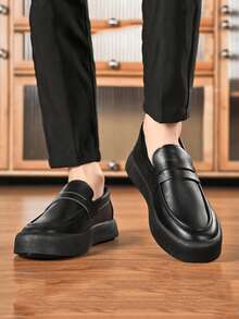 Men Business Casual Shoes, British Style Loafers Black Slip-On Soft Bottom Moccasins, Suitable For All Seasons - Black - View 2