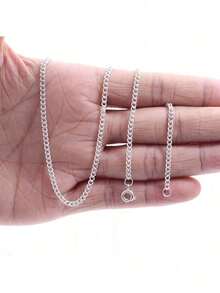 Men's Stainless Steel Necklace Chain 60cm 2.5mm 925 Silver Plated - Bạc - Xem 4