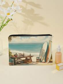 1 Stück Kosmetiktasche mit Reißverschluss und Strandmotiv, Kulturbeutel Organizer für Frauen, Geschenk für Freunde & Lehrer