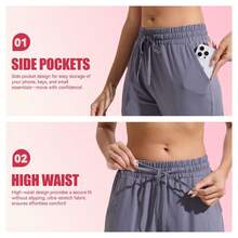 Paquete de 3 pantalones de chándal con bolsillos para mujer - Pantalones deportivos de cintura alta talla grande para yoga, entrenamiento y ocio - Gris Claro - Ver 4