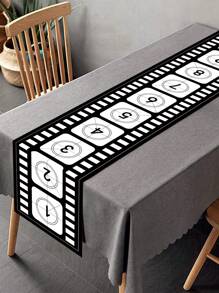 1pc Film Theme Table Runner, Black & White Classic Film Style Party Decoration, Polyester Rectangular Table Cover For Cinematic Themed Events, Birthday, Wedding, Anniversary ,Dining Table Decor, Movie Theater Decor