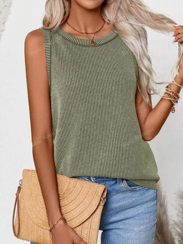 Camiseta de verano de mujer con cuello redondo y acanalada