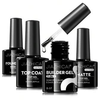 8.5ml No Wipe Clear Glossy Gel Top Coat Base Coat 7In1 Builder Gel Matte Top Coat - Shine Finish And Long Lasting, Soak Off Nail Lamp Gel Nail Polish Starter Kit .
