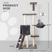 Cat Tree Cat Climbing Frame, 5-Storey Large Cat Tower With Perch Hammock Cat Scratching Post, Wooden Cat Frame, Indoor Play Furniture - Beige - View 9
