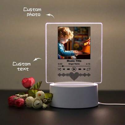 1pc, Customizable Photos, Customizable Personalized Four-Shaped Music Lights, Customizable Your Photos, Share Your Favorite Memories And Most Precious Moments, Wall Art, Gifts For Teachers, Children, Lovers, Girlfriends